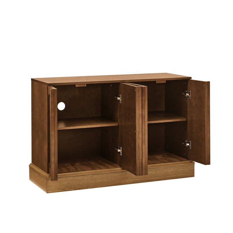 Armoire Mid-Century moderne cannelée avec tablettes réglables et base robuste, Brown/Wood