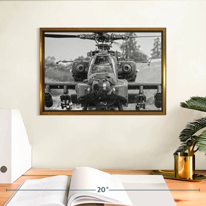 Hélicoptère de chasse Apache, Cadre flottant doré, 13 po x 9 po