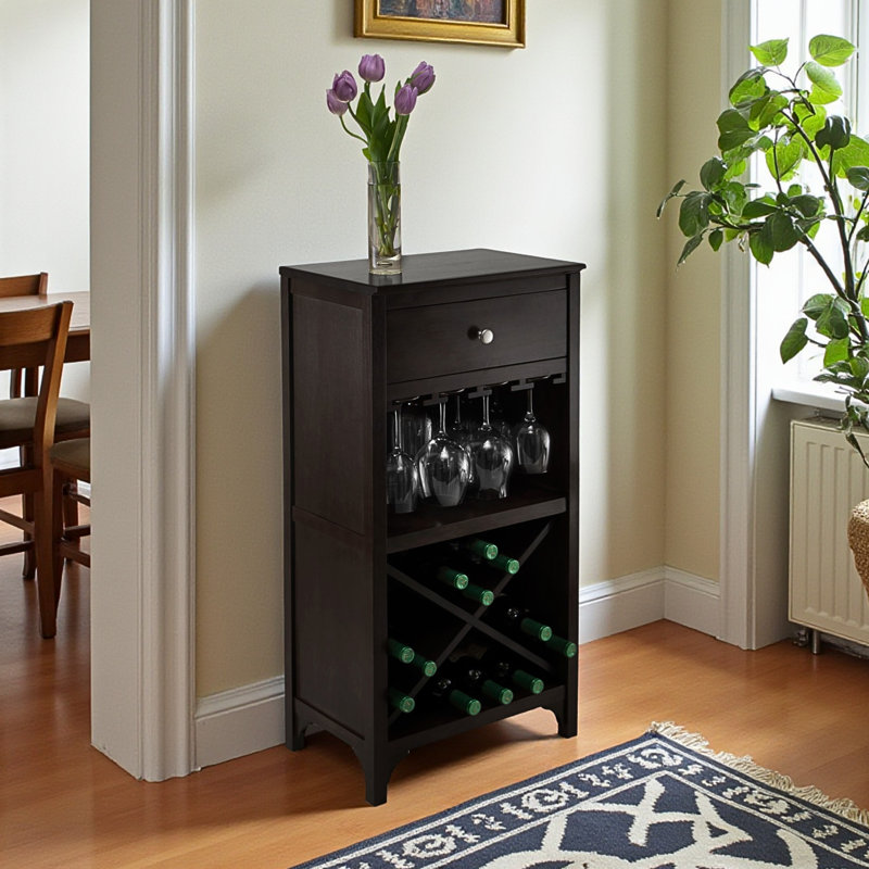 Binns Wine Cabinet With 1 Large Cubby Glass Rack in Espresso Finish, 37.46" H X 12.5" D X 19.25" L
