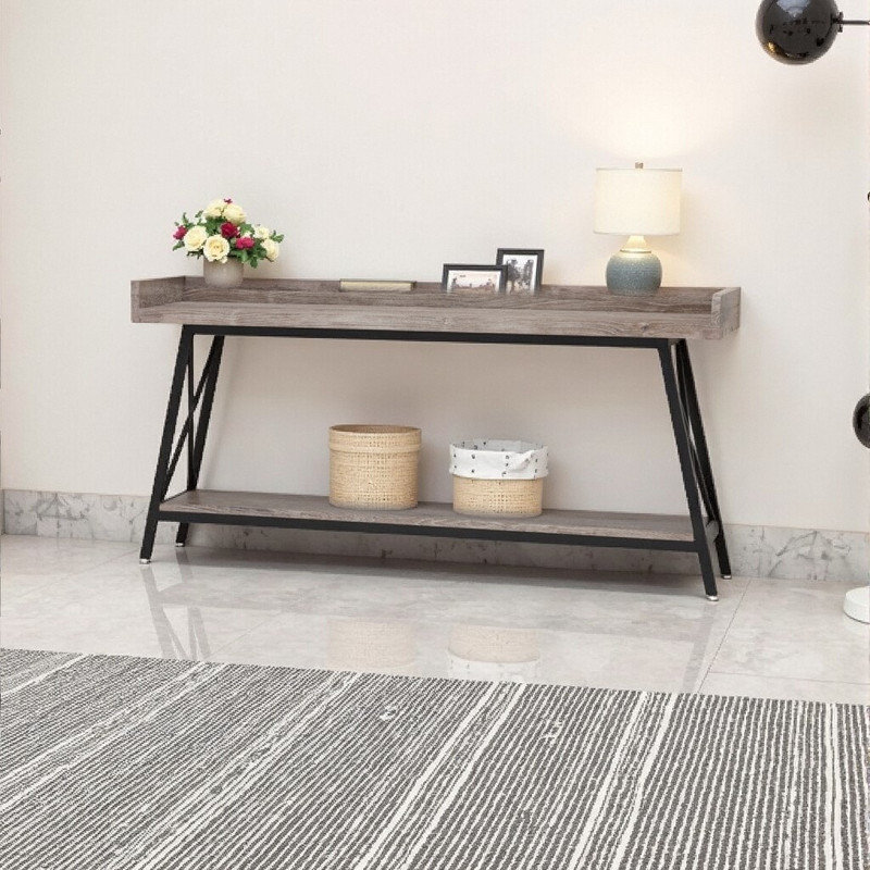 71 Inch Extra Long Console Table with Metal Frame, 200 LB Capacity Sofa Table, Gray, 34.65" H x 70.87" W x 11.61" D 