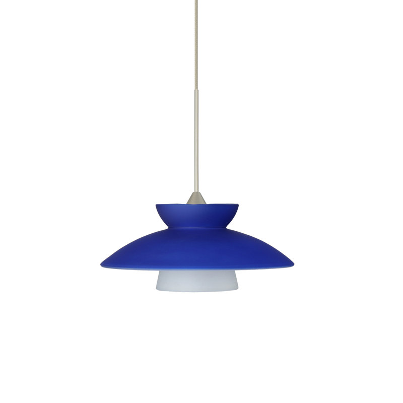 Luminaire suspendu pour dôme simple 1 lumières Trilo, Bleu mat, Nickel satiné, DEL