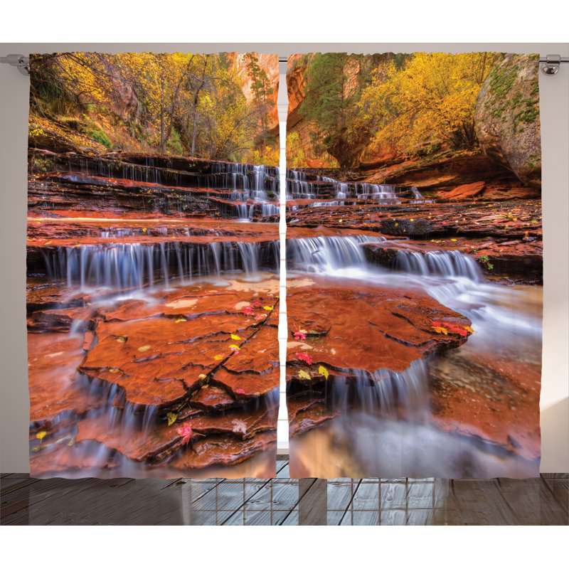 Waterfalls Stream Décor Graphic Print Semi-Sheer Rod Pocket Curtain Panels, 54" W x 90" L