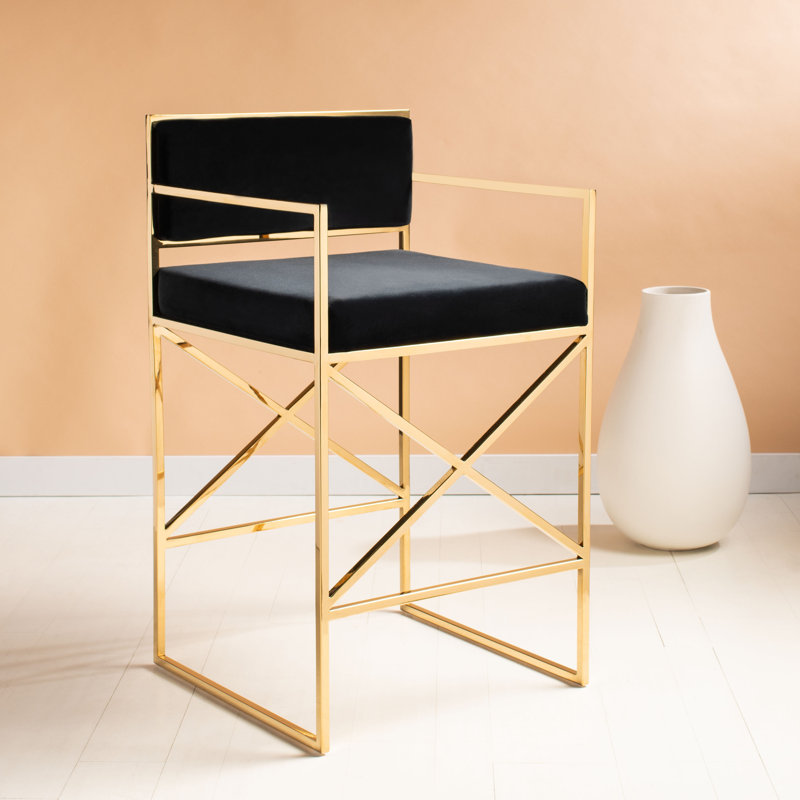 Tabouret Geordie, Noir et or, Tabouret de comptoir (siège d’une hauteur de 26