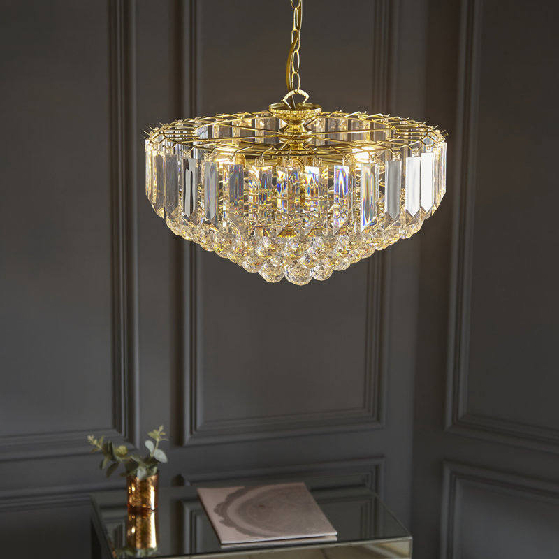 Kacey Crystal Chandelier, Bright Brass Plate, 6, 42cm H x 45 cm W x 45 cm D