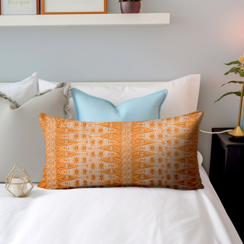 Autumn Embroidery Feather Down Fill Pillow Cover with Insert, Orange