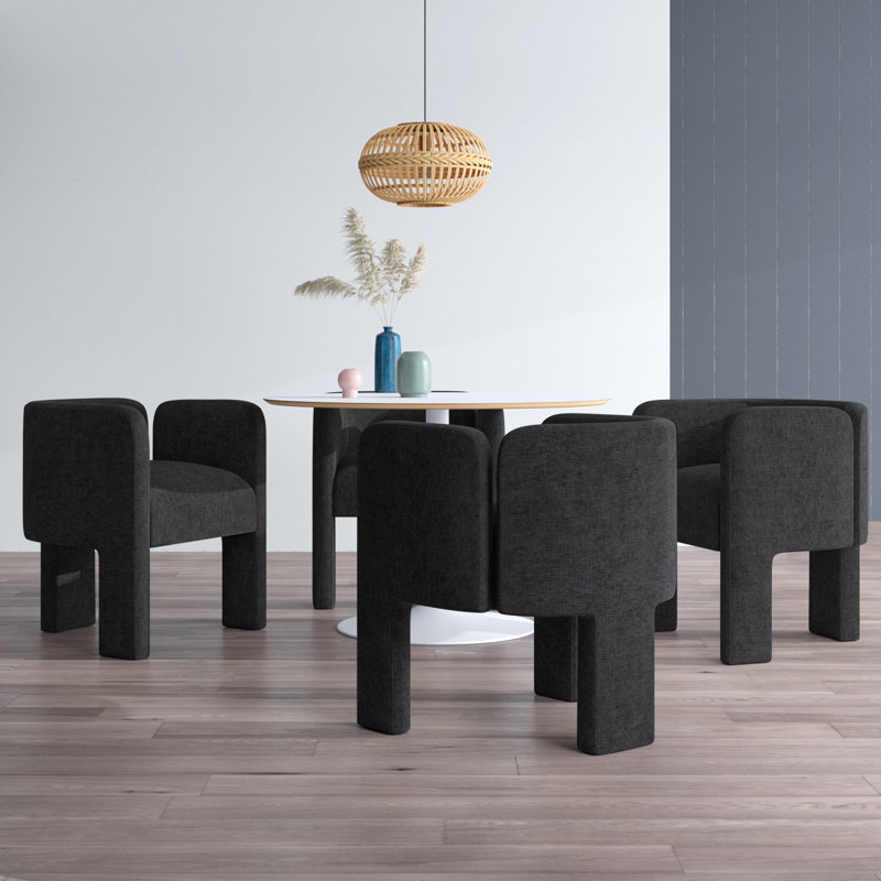 Chaise avec accoudoirs à dossier bas Braien, Gris anthracite