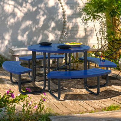 Honbice 8 - Person Patio Dining Set Umbrella Hole Included Round Table
