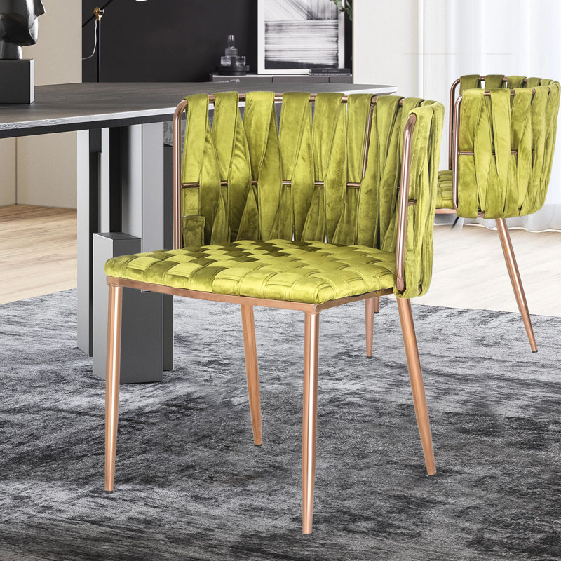 18.11'' H Velvet Upholstered Metal Side Chair, Green