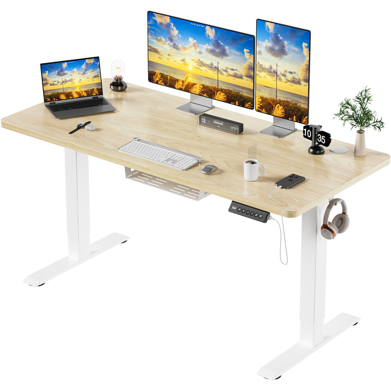 ONE PIECE Height Adjustable Standing Desk With Memory Smart Panel Office Electric Standing Computer Desk With USB Charge