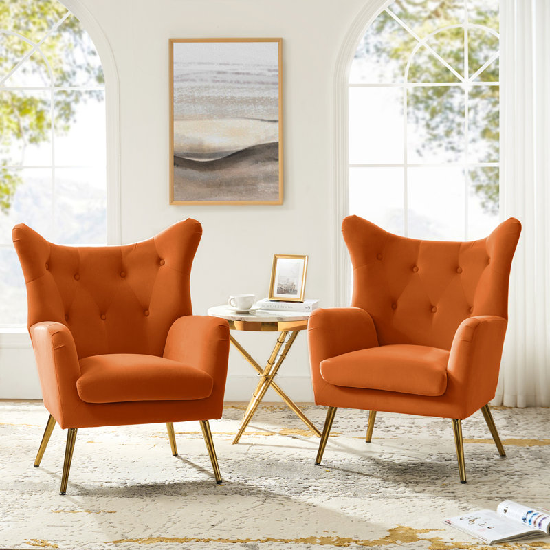 Fauteuil à oreilles 29,25 po Avianna, Velours orange