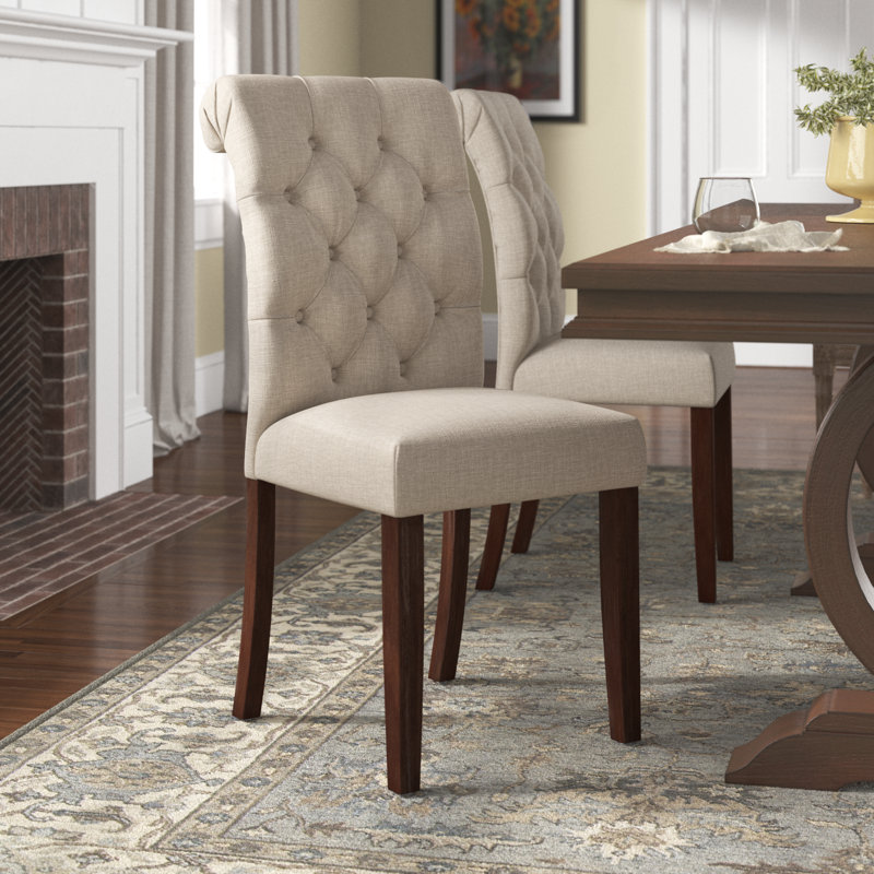 Chaise d'appoint rembourrée et capitonnée Ameriga, Lin beige, Brun