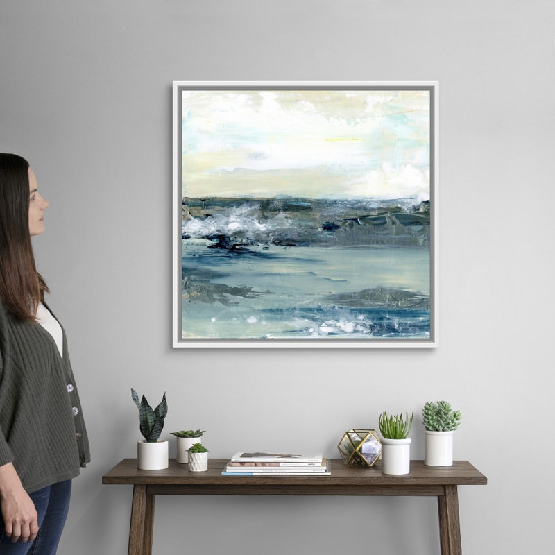 Reproduction d’art sur toile, "Coastal blues I" par Lila Bramma, Cadre flottant blanc, H 32 po x l 32 po x P 1,75 po