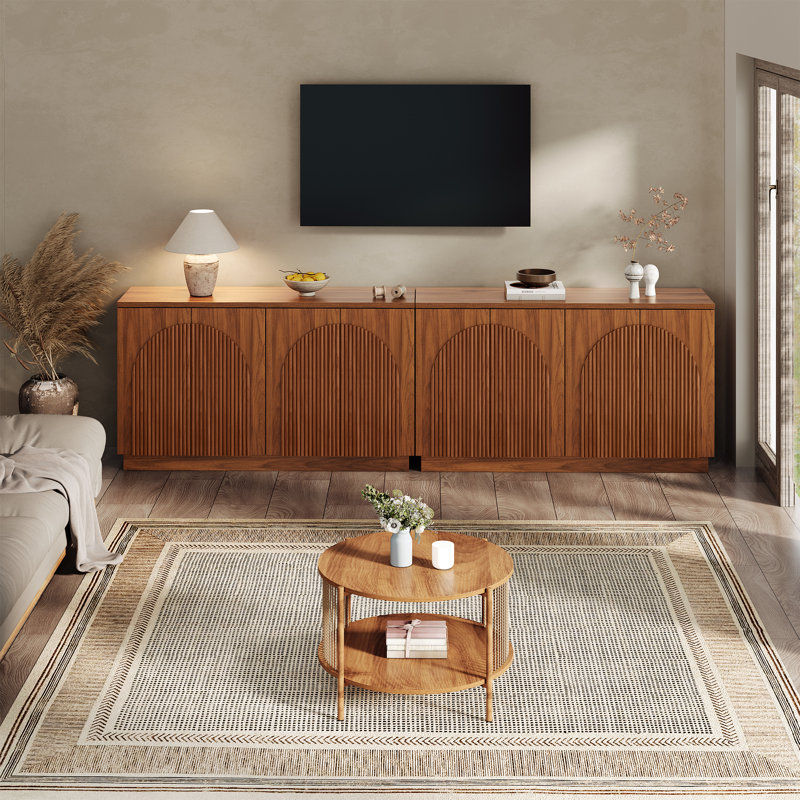 Designer 55'' Curved Three-dimensional Texture Sideboard(set Of 2), Brown
