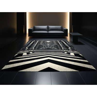 Tapis bleu moelleux moelleux à motif géométrique Rubio Alien