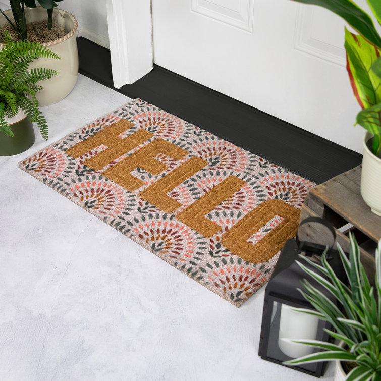 Hello 18 in. x 30 in. PVC Printed Coir Door Mat