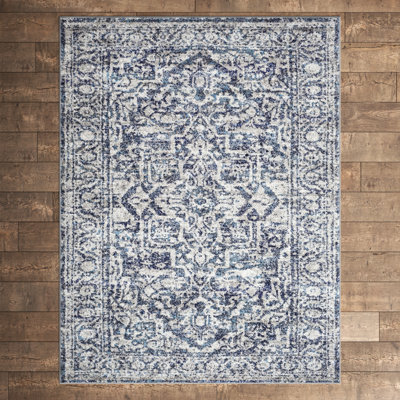 Ingrid Machine Woven Oriental Navy Area Rug