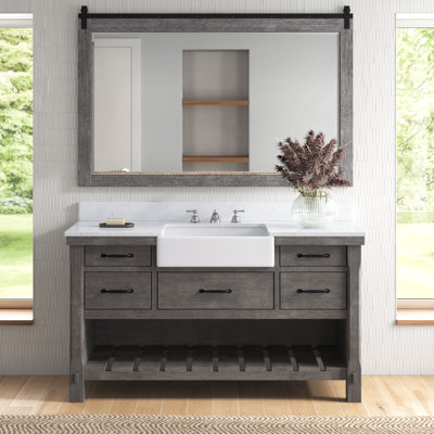Villareal 60 " W Freestanding Standard Free Standing Single Double Single Vanity Bathroom Vanity With Stone Top with Mirror