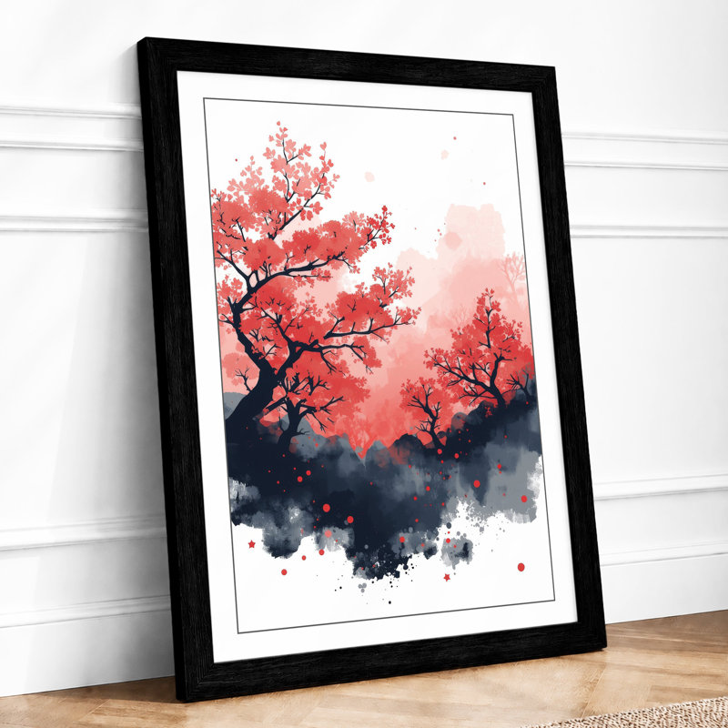 Blossoms in Mist Japandi - Framed Print, A4 - 29.7 x 21.0 cm, Black