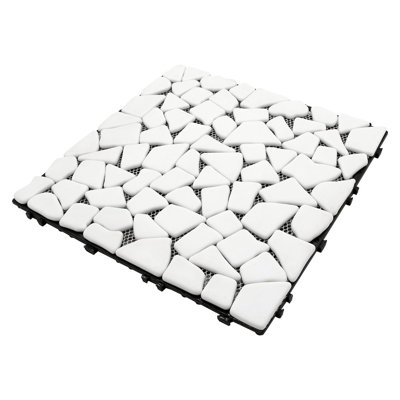 Carreaux de terrasse emboîtables en pierre naturelle - Revêtement de sol extérieur et intérieur imperméable pour patio, porche, bord de piscine, balcon, cour arrière, blanc