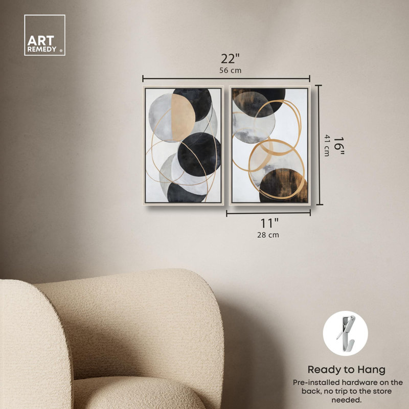 Urban Orbits Diptych Canvas Print Brown Wall Art Set by Art Remedy, Black Frame, 10 x 15, Cadre argenté, 16" H x 11" W