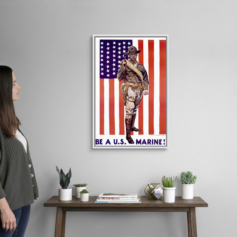 «Be A U.S. Marine», affiche rétro par James Montgomery Flagg, Cadre blanc, H 32 po x l 22 po x P 1,75 po