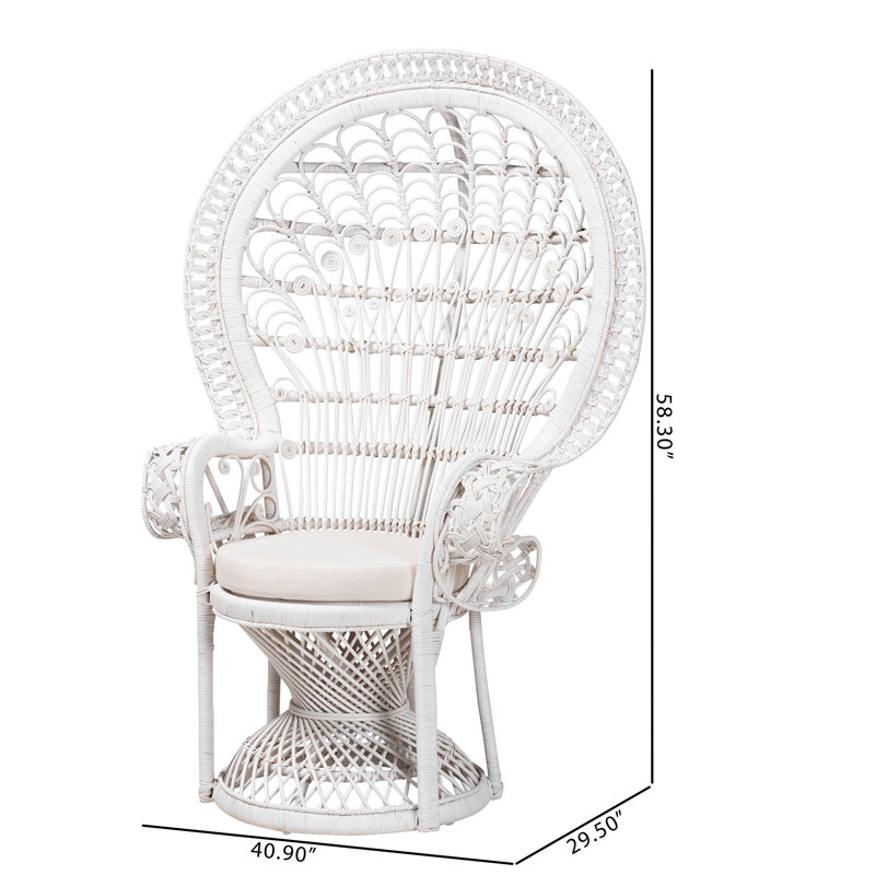 Handcrafted White Rattan Peacock Accent Chair with Geometric Design