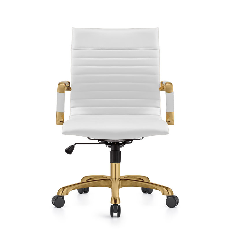 Sorrells Leather Office Conference Chair with Gold Steel Frame – Swivel Task Desk Chair with Adjustable Height, Tilt, and Casters