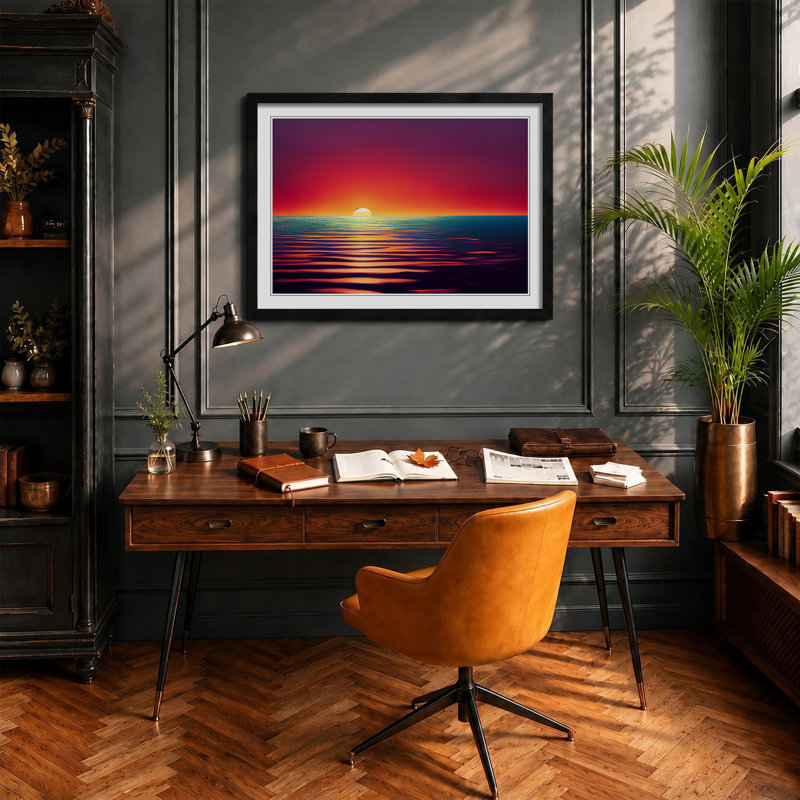 Mysterious Ocean Sunset - Framed Print, Black, 34cm H x 46cm W
