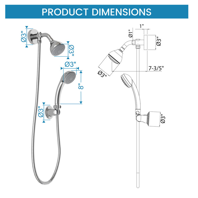Wall Mounted Shower Set With Handheld Shower (Valve Not Included)