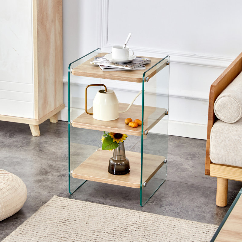 Trois niveaux de tables de chevet., Transparent/brun