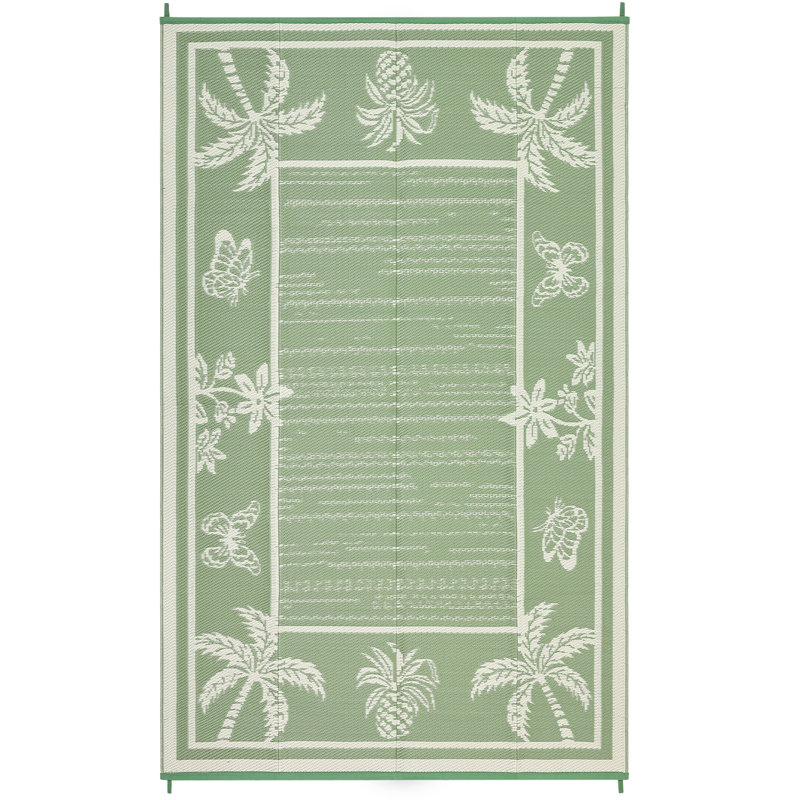 Tapis d'extérieur Botanical Reversible, Vert, Rectangulaire 8 pi x 10 pi