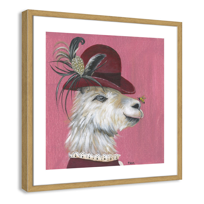 Art sur toile llama, H 23,5 po x l 23,5 po x P 1,18 po, Cadre en chêne