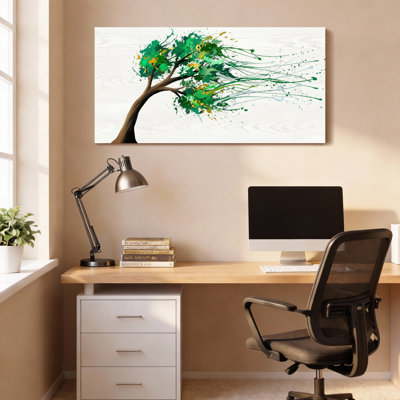 Arbre abstrait aux feuilles vertes et aux éclaboussures - Toile tendue sur châssis (lot de 1)