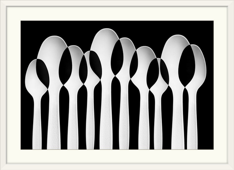 «Spoon Abstract - Forest» par Jacqueline Hammer - impression d'art graphique, Cadre blanc, H 24 po x l 32 po x P 1 po