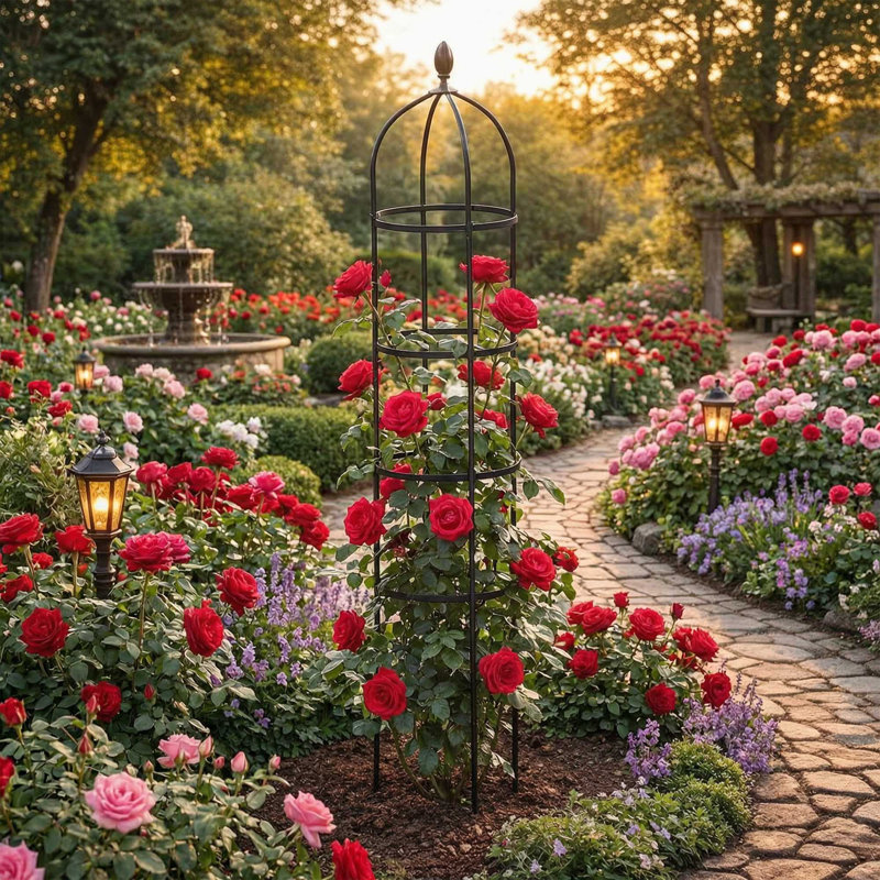 Treillis d'obélisque de jardin de 6 pi pour plantes grimpantes avec sac de culture pour roses, clématites, jasmin