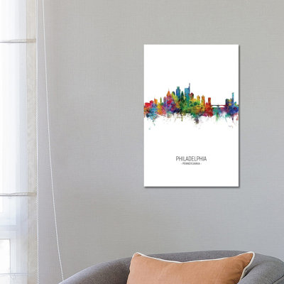 Philadelphia Skyline Portrait by Michael Tompsett - 1 Piece Wrapped Canvas Wall Art