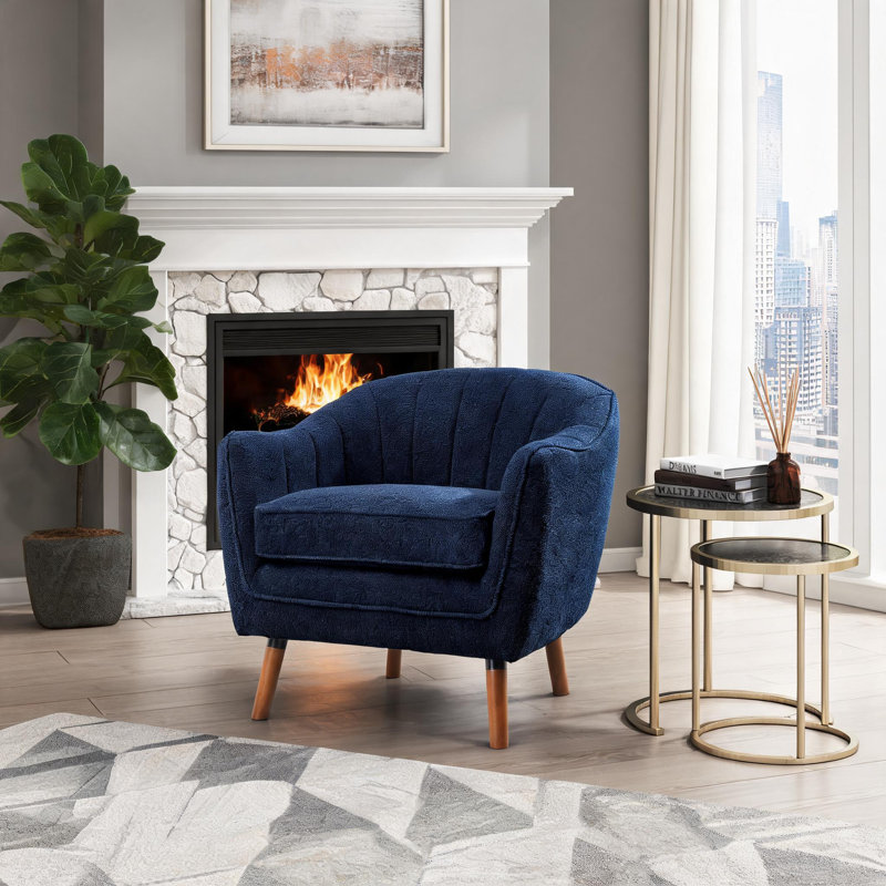 Chaise d'appoint rembourrée en tissu chenille, Bleu