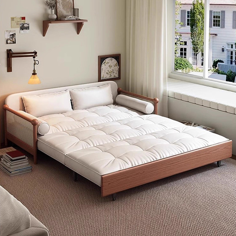 Canapé-lit standard en rotin beige et blanc, H 33,07 po x l 68,5 po x P 31,5 po