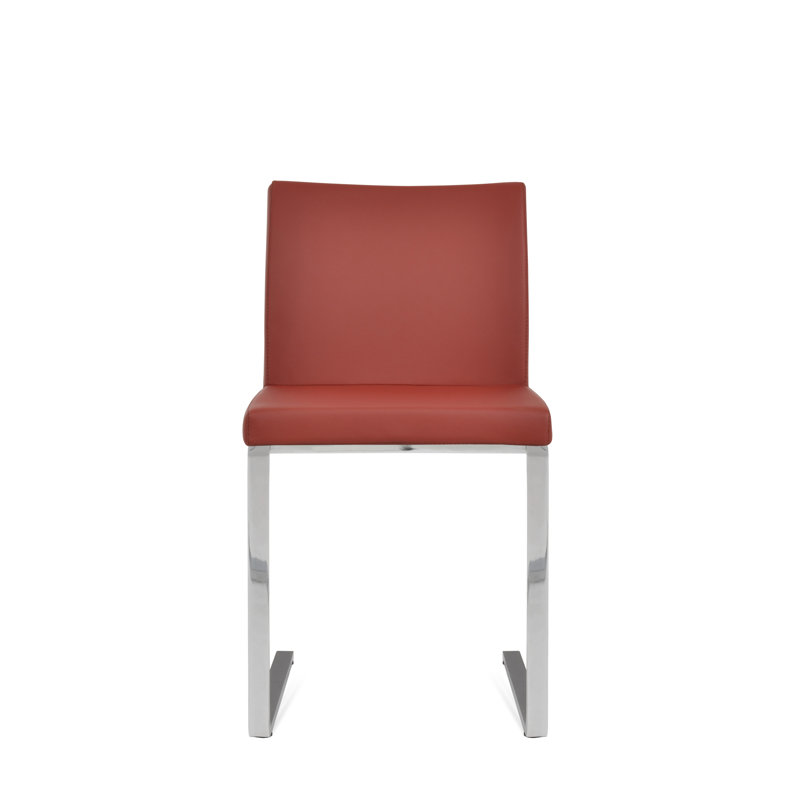 Aria Flat Side Chair, Dark Red Faux Leather