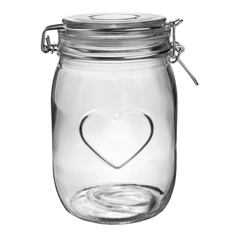 Nicola Spring - Heart Glass Storage Jars with Labels, 17cm H x 10.5cm W x 10.5cm D, White