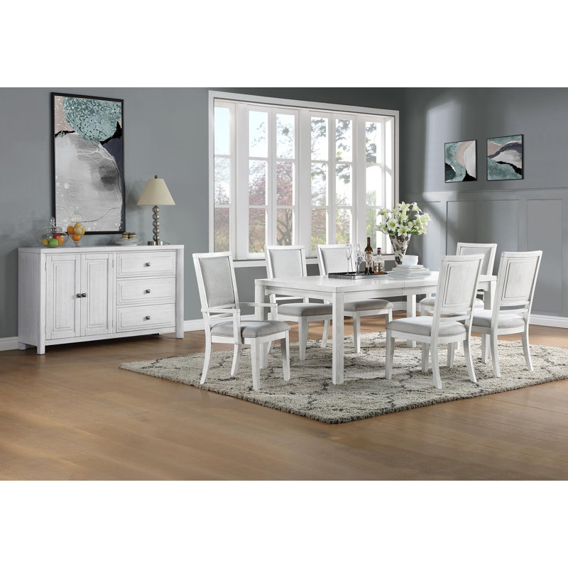 Dover Extendable Four Leg Dining Set, 8 Pieces: Table, 7 Chairs