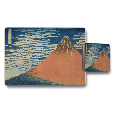 Mount Fuji Placemat And Coaster Set Japanese Woodblock Style