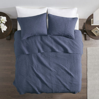 Courtepointe 2 pièces en bleu marine pour lit simple, avec caractéristiques d'hygiène XL, conception simple mais attrayante