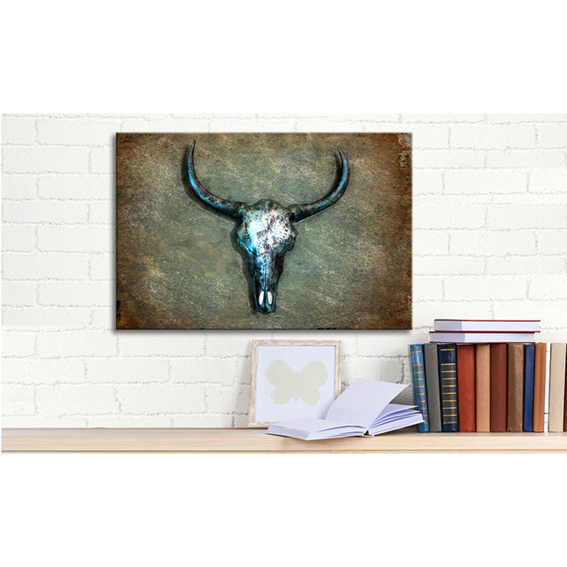 Buffalo Skull Wall Art Set on Canvas, 80cm H x 120cm W, 100% cotton canvas
