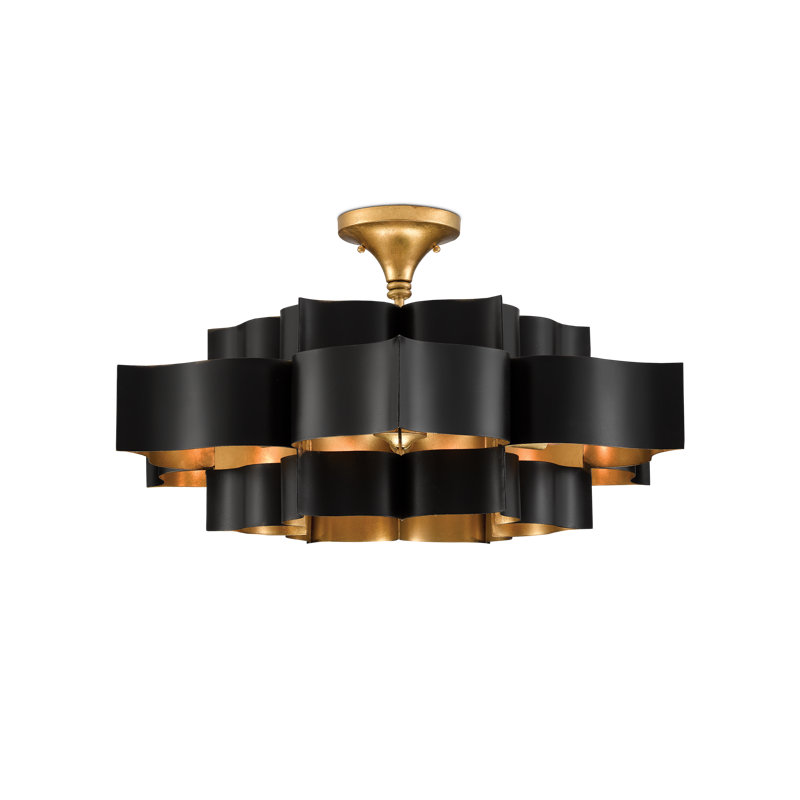 Grand Lotus 6 - Light Chandelier, Satin Black/Contemporary Gold Leaf