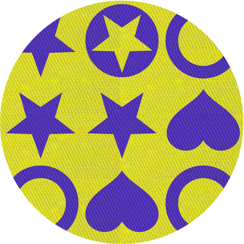 Tapis jaune/mauve à motifs Kempston, Rond 7 pi