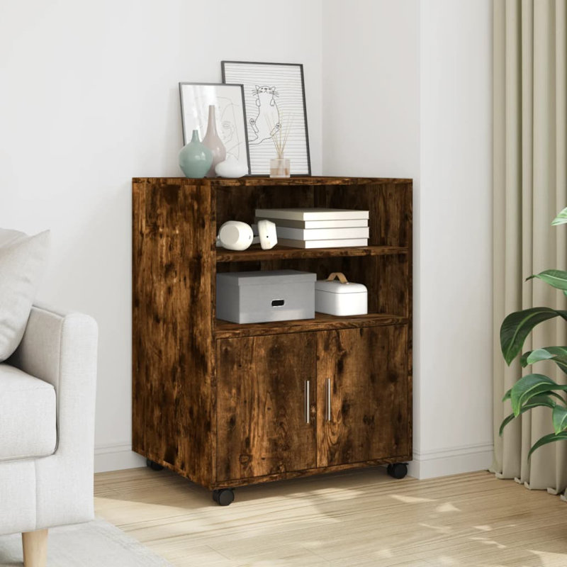 Rolling Cabinet Engineered Wood, Smoked Oak
