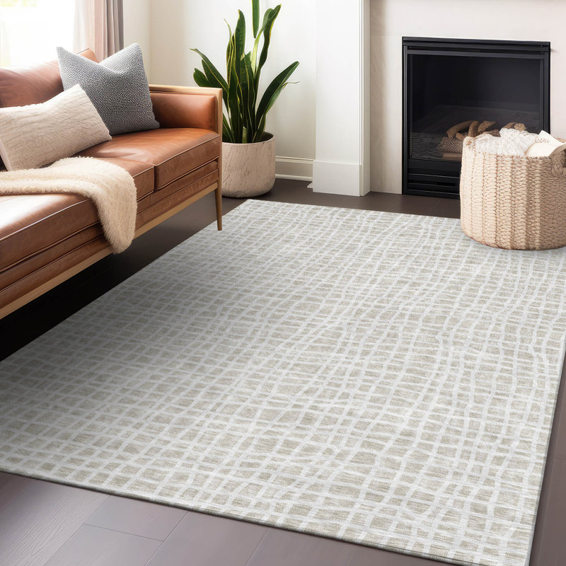 Tapis ivoire Prisco lavable à la machine de qualité supérieure, Rectangle 10 pi x 14 pi