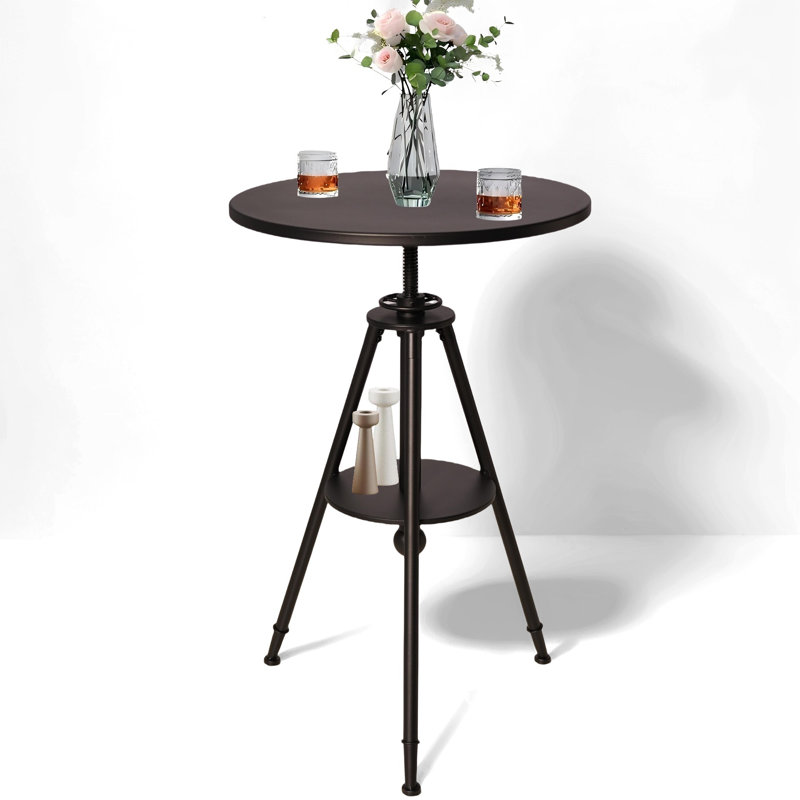 Dia 23.62" Round Pub Table Height Adjustable With 360 Swivel Metal Tabletop For Dining Bistro Cafe Home Bar, Rustic Black