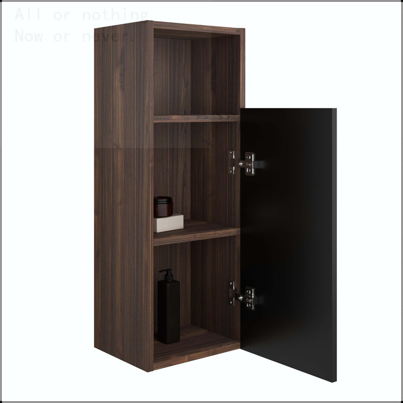 Armoire de rangement murale avec conception sans poignée, 1 porte, Noir + noyer foncé